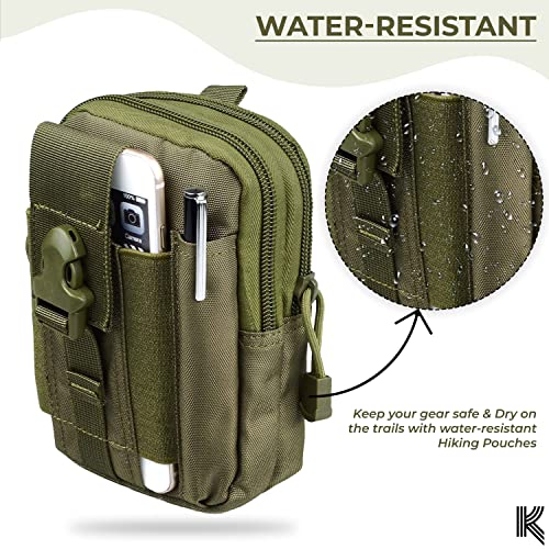 Image of Kraptick Multi-Purpose Water Resistant Waist Bag with Dual Compartment, Waist Bag Mobile Phone Holder, Waist Pack for Men, Women Camping Hiking Pouch (Army Green & Beige) (Combo of 2)
