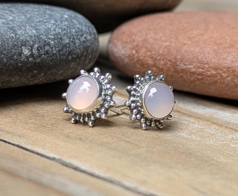Puces d'oreilles en quartz rose d'exception et argent 925 minimalistes - 2