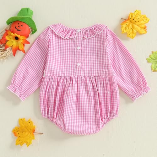 Rtnnsbbfcm Newborn Baby Girl Halloween Outfit Pumpkin Embroidery Long Sleeve Floral Print Smocked Bubble Romper3