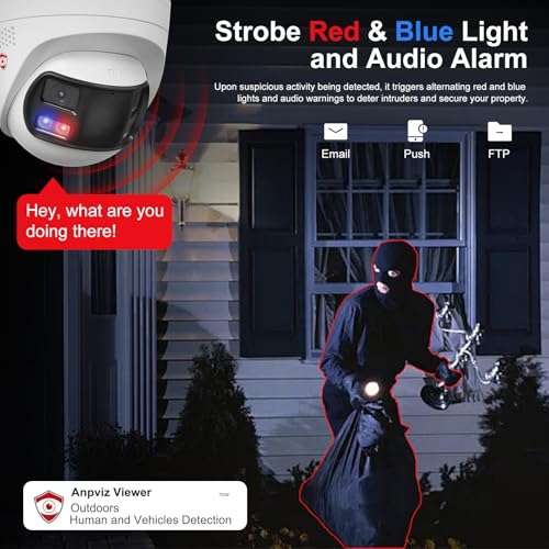 Image of Anpviz 4k 8MP Wired Dual Lens PoE IP Camera, 180 Panoramic Security Camera | Strobe Red & Blue Light and Audio Alarm, Smart Dual Light, Human /Vehicle Detection, 2 Way Audio, IP67 Waterproof