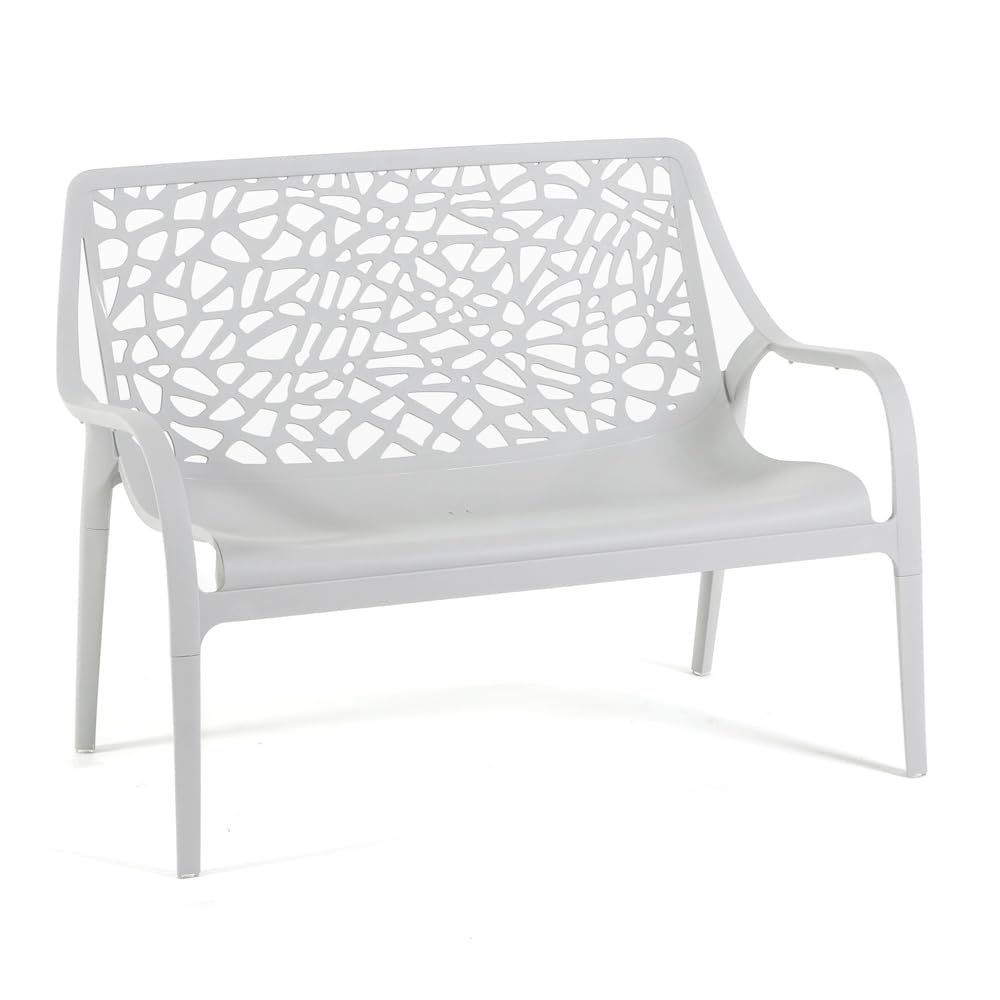 Set Maratea Salotto da giardino polipropilene fibra di vetro 4 posti Divano due posti 2 Poltrone Tavolino impermeabile impilabile Grigio Chiaro