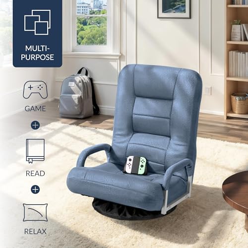 Image of Best Choice Products Swivel Gaming Chair 360 Degree Multipurpose Floor Chair Rocker for TV, Reading, Playing Video Games w /Lumbar Support, Armrest Handles, Adjustable Foldable Backrest - Dusty Blue