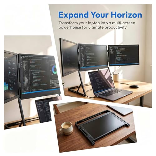 Image of 14'' Triple Portable Monitor Laptop Screen Extender | 1920x1200 IPS Foldable 3-Screen Extender, Quad Screen Monitor Workstation for 13-17 Inch Laptop, USB-C & Mini H /D Interface