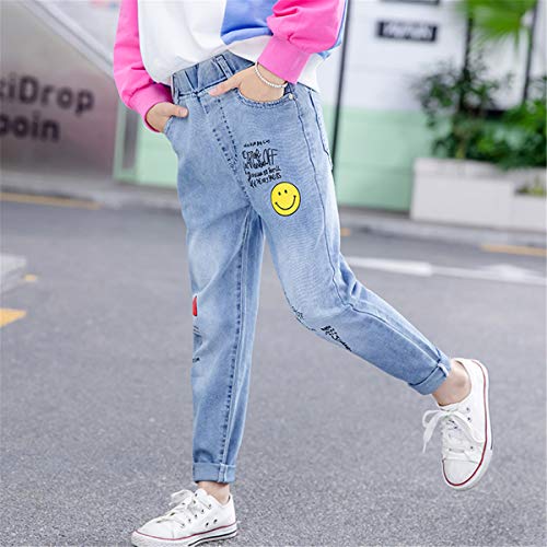 Big Girls Kids Child Fashion Letter Smile Embroidery Cartoon Teens Casual Sport Jean Street Denim Pants4