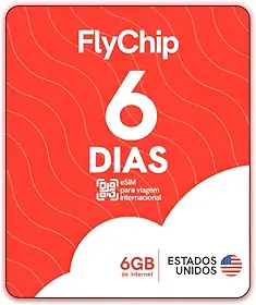 FlyChip eSIM Internacional para Estados Unidos, 1GB por Dia, Cobertura 5G AT&T Verizon T-Mobile, Chip Virtual para Viagem (6 dias – 6 GB)