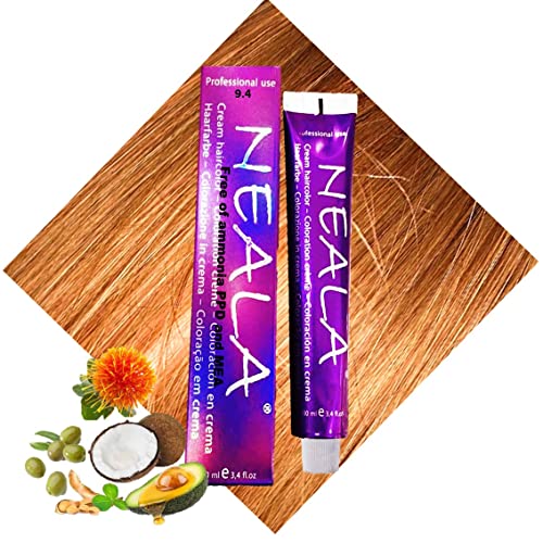 9.4- Coloración Profesional SIN AMONIACO y libre de PPD y MEA Enriquecido con Omega9, extractos naturales y vitaminas. Gran brillo y cobertura - 9.4 Rubio muy claro cobrizo - NEALA 100ml Cover