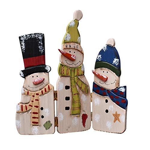 Christmas Decorations Wood Snowman Sign Holiday Xmas Home Decor Wooden Folding Triple Snowmen Screen Rustic Decorative Ornaments for Table Top Fireplace (Snowman)