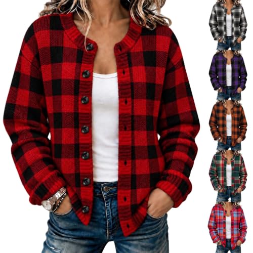 Plaid Jacket Women Trendy Button Down Cardigan Sweaters Long Sleeve Shirts - image 1