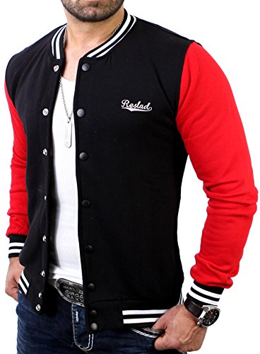 Reslad Herren Jacke Authentic Collegejacke RS-1150 Schwarz-Rot 2XL
