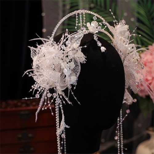 Tocado de novia diadema doble cómoda sin dolor con plumas 6