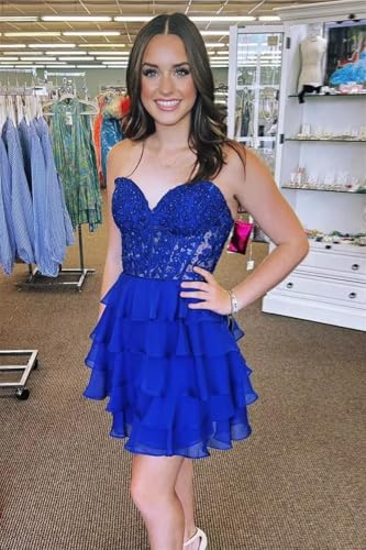 Sweetheart Short Homecoming Dress for Teens 2025 Chiffon Tiered Lace Strapless Corset Prom Cocktail Party Gowns4
