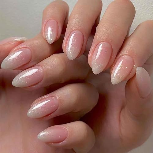 Miniatura 1 de Foccna Uñas postizas a presión medianas, uñas postizas de color rosa, uñas postizas cortas acrílicas de almendra, uñas artificiales para mujeres y