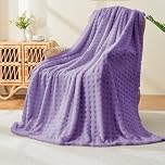 Wajade Fleece Throw Blanket, Fluffy Faux Fur Blanket for Bed Sofa Couch, Soft Warm Thick Blanket,waffle Lavender Purple-127X178