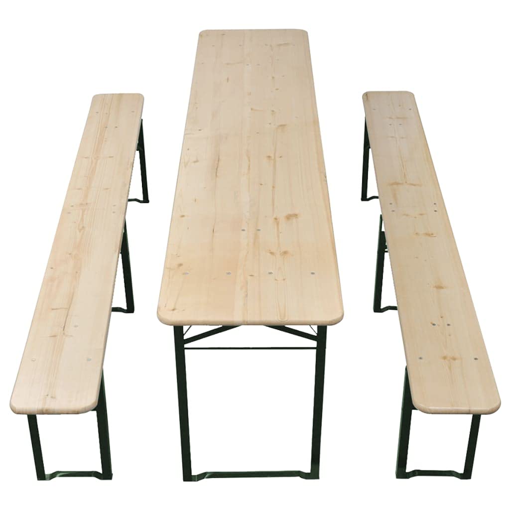 Biertischgarnitur Klappbar 220 cm, Tannenholz Dunkelgrün, Outdoor Möbel Set mit 2 Bänken, Gartenmöbel für Terrasse, Balkon, Robustes Patio Furniture Set