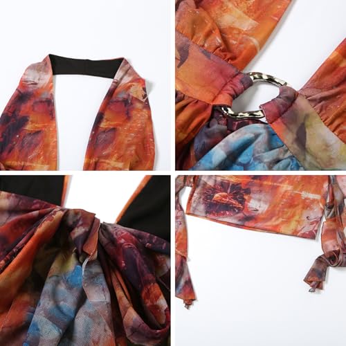 Image of Women's Sexy Open Back Floral Tropical Vacation Dress Crop Wrap Mesh Ruffle Mini Dress Beach Dresses