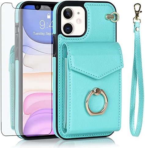 Asuwish Phone Case For IPhone 13 6.1 Inch Zipper Wallet Cover With Tempered Glass