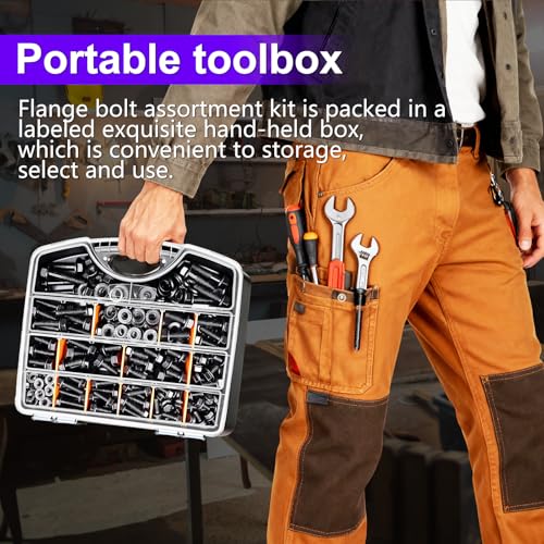 Bemaka 400Pcs Metric Flange Bolt Assortment, Nuts and Bolts Assortment Kit, 10.9 Grade M6x1.0, M8x1.25, M10x1.5 Metric Bolt, Black Hex Bolts and Nuts Washers Kit (12mm to 45mm) - Thumbnail 5