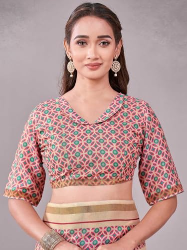 Image of Satrani Women's Chanderi Printed Saree with Unstitched Blouse Piece