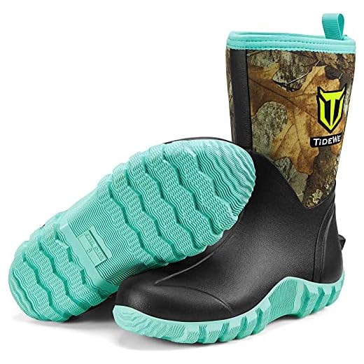 TIDEWE Rubber Boots for Women, 5.5mm Neoprene Insulated Rain Boots with Steel Shank, Waterproof Mid Calf Hunting Boots, Durable Rubber Work Boots for Farming Gardening Fishing (Realtree Edge Camo Size 8)