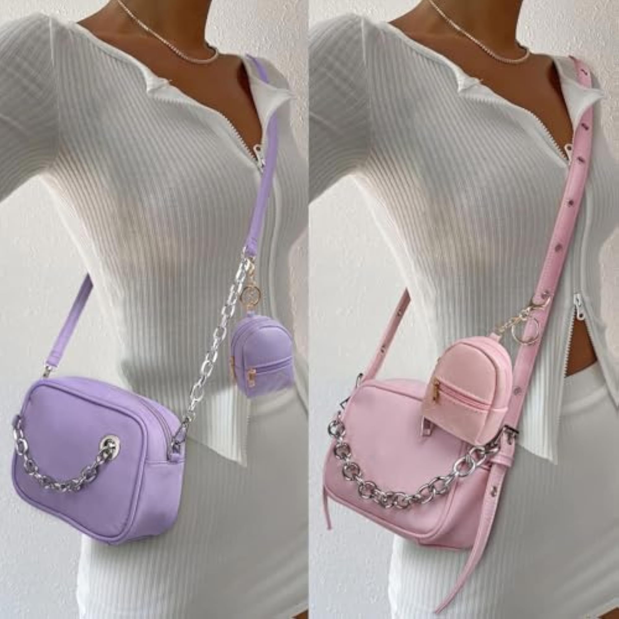 4Pcs Mini Backpack Keychain, Cute Cosmetic Bag for Women
