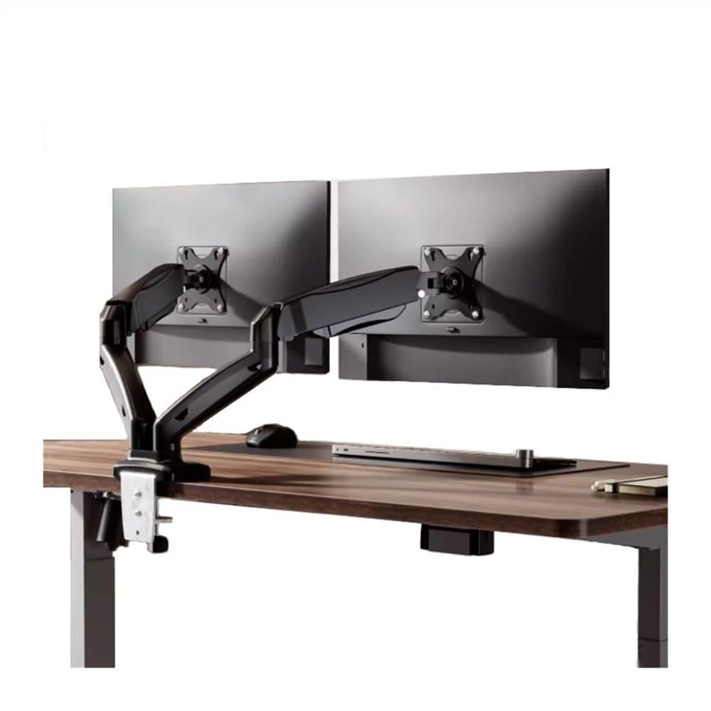 Supporto per monitor a doppio monitor regolabile con molla a gas, portata fino a 9 kg, supporto doppio monitor da 17-32" per scrivania, con VESA 75/100 mm, con morsetto a C e beccuccio