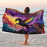 Telo mare colorato con cavallo magico astratto arte fantasy leggero ad asciugatura rapida senza sabbia coperta da bagno per bambini adulti spiaggia piscina viaggio essenziale 152 x 79 cm