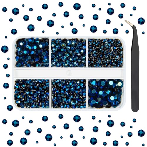 qiipii Ink Blue Resin Rhinestones for Crafting 2mm-6mm Flatback Navy Blue Jelly Stones Diamonds Gems Charms for Nails Face Eyes Makeup Tumblers Bottles Mugs DIY Crafts Clothes Shoes Phones Scrapbook