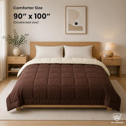 Image of MY ARMOR 220 GSM Reversible Comforter for Double Bed | Microfiber Quilt /Duvet /Blanket for AC & Winter | Soft, Lightweight & Breathable Comforter (90 x 100 Inch, Brown & Cream)