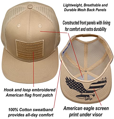 Image of Antourage American Flag Unisex Baseball Hat for Men and Women | USA Flag Mesh Snapback Flat Visor Cap + 2 Patriotic Patches