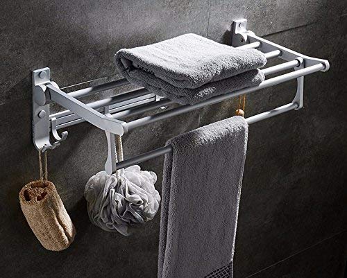 Porte-serviettes aluminium 50cm étagère salle de bain fixation murale avec perçage