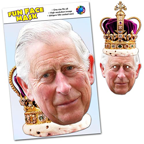 1 x Two Part King Charles III and Coronation Crown Mask Pack MADE IN BRITAIN - Celebrity Face Mask - Ready To Wear - Great Charles The 3rd 2023 Coronation Souvenir