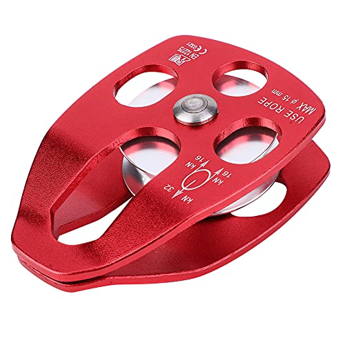 Disc de Escalada Portátil Al Aire Libre Aviación de Aluminio Correa Sólida de una Sola Polea, Cojinete de Carga de 32kn para Alta, Color Rojo, Color (rojo)