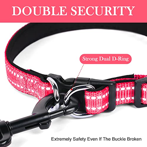 AUAUY Reflektierend Halsband Hund, Verstellbares Atmungsaktives Hundehalsband, Weich Gepolstertes Neopren Nylon Hunde Halsband mit AirTag-Hülle Doppel-D-Ring für Kleine Mittel Große Hunde(Rosarot-S)