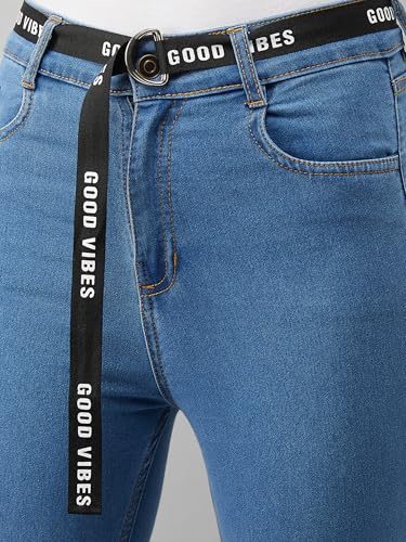 Image of Miss Chase Women's Skinny High Rise Cropped Fringed Hemline Detailing Stretchable Denim Jeans