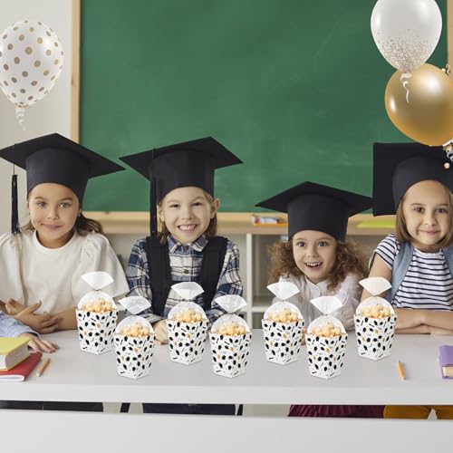 Image of CHENGU 100 Set Graduation Popcorn Boxes Class of 2026 Party Favors Supplies, Mini Paper Popcorn Containers Bucket Graduation Candy Box with Clear Treat Bags and Ties, 2.2 x 4.2 x 3