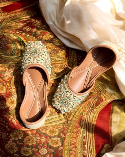 Women's Slip On Traditional Handmade Khussa Bridal Mojari Punjabi Jutti Ethnic Ballet Flats4