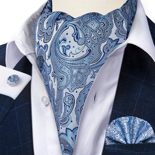 Image of DiBanGu Silk Woven Ascot Cravat with Pocket Square Set for Men