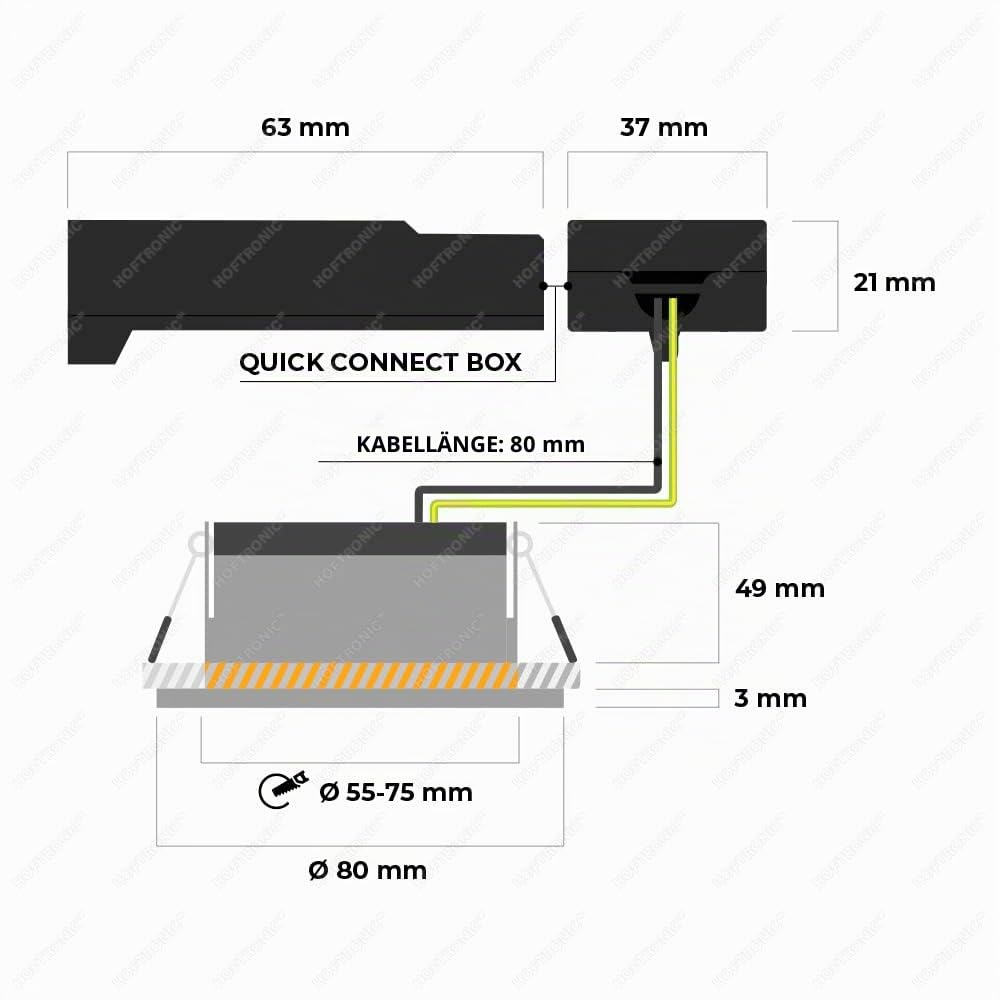 HOFTRONIC 10x Nola - LED Einbaustrahler 68mm Weiß - IP65 Wasserdicht für Außen, Dachüberstand und Bad - 5W 480lm - 2700K Extra Warmweiß - Deckeneinbauleuchte Einbauspots