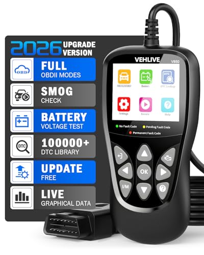 OBD2 Scanner Diagnostic Tool, VEHLIVE V850 Car Code Reader for Check Engine Light with Reset, I/M Readiness, Battery Tester, Live Data, CAN Diagnostic Scan Tool for All OBDII Vehicles After 1996