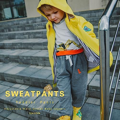 Baby Boy's 2-Pack Pants, Toddler Cotton Pull on Jogger, Kids Dinosaur Drawstring Elastic Sweatpants3