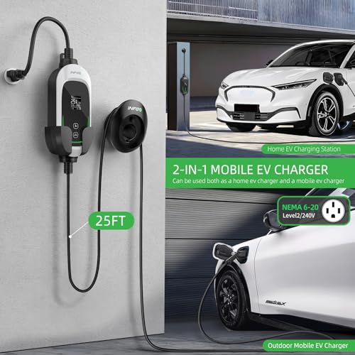 Level 2 EV Charger, 40 Amp, Portable EV Charger for Home, J1772, 25ft Cable, 240V, Charging Stations with LED Display and Breath Ring Indicator, NEMA14-50 Plug