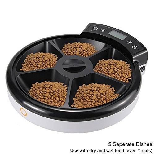 BOSSJOY Automatic Pet Feeder with Voice Reminding, Electronic Food Dispenser 5-Meal for Dogs Cats for Dry &Wet Food - Thumbnail 4