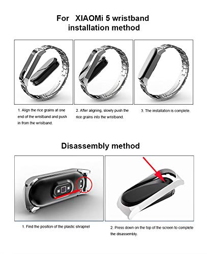 Pulseira de substituição compatível com Xiaomi Mi Band 5, pulseira de metal de aço inoxidável com fi