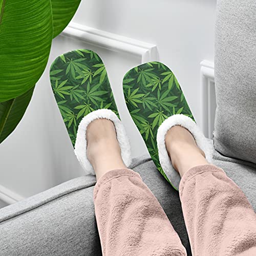 OTVEE Unisex Slipper Marijuana Hemp Leaves Coral Fleece House Slipper Anti-Skid Indoor Socks House Shoes for Men and Women-XXL4