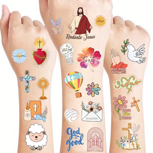 96 PCS Christian Tattoos, Jesus Temporary Tattoos, Holographic Jesus Christian Body Stickers,...
