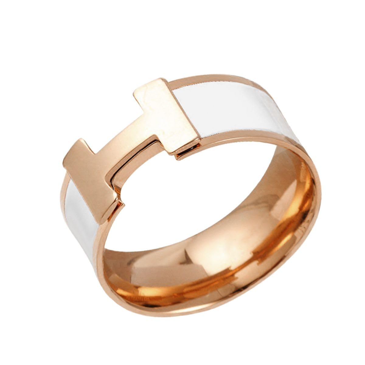 ZIVOM® White Enamel 18K Rose Gold Stainless Steel Band Ring for Women (B0CQXPML5T) Amazon Price History, Amazon Price Tracker