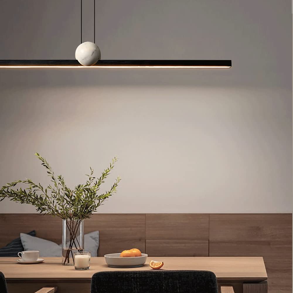 Lámpara de suspensión larga para sala de estar creativa, lámpara colgante de metal de una palabra con kit de decoración de mármol, luces colgantes modernas LED 3000K para comedor, lámparas de araña pa