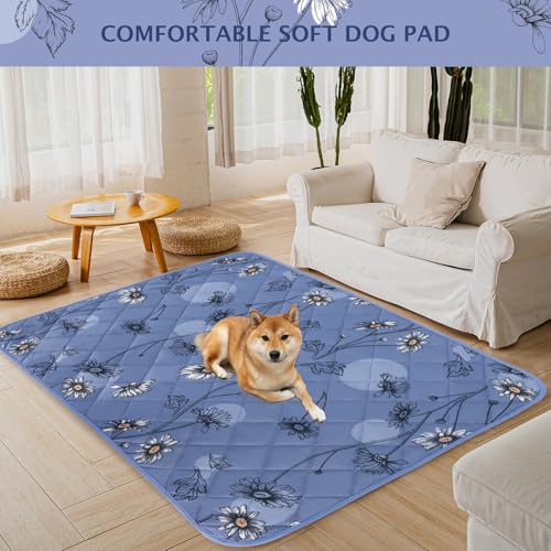 Image of IEUUMLER Washable Pee Pads for Dogs, 1 Pack Non-Slip & Waterproof Pack Whelping Pad, Reusable Washable Puppy Potty Training Pad with Fast Absorbent for Playpen EU007 (Gray Blue Daisy, 48 inchX48 inch-1pcs)