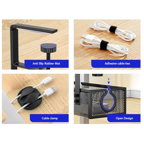 Bandeja de Gestión de Cables Bajo Escritorio de Acero Carbono con Agujero Redondo Lateral de Diseño Trapecial para Oficina y Hogar - Negro miniatura 4