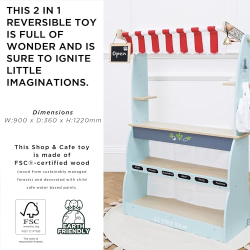 Le Toy Van TV317 Honeybake Reversible Educational Pretend Wooden Grocery Store And Cafe Stand | Educational Role Play Kids Toy Set | Cafe Or Supermarket Pretend Play Shop thumb #3